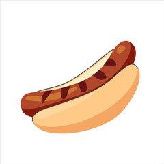 Grilled Sausage in Soft Bun Isolated on White Background