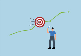 businessman marketer with magnifying glass analyzing chart and graph of customer data.