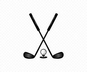Crossed golf club stick and golf ball silhouette icon. Golfing, golf club. Sport symbol vector design and illustration. 

