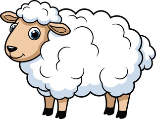 Cute sheep cartoon vector, fluffy farm animal clipart, lamb illustration artwork, woolly sheep mascot design, children’s storybook farm character
