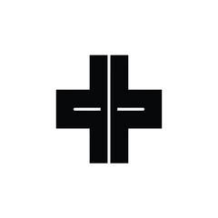 Fototapeta premium Black cross shape with horizontal lines white symbol