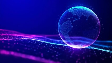 Animated digital globe with flowing data streams and vibrant color scheme evoking connectivity, - Powered by Adobe
