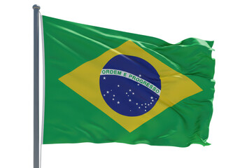 Isolated Waving Flag of Brazil on Flagpole