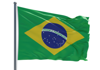 Isolated Waving Flag of Brazil on Flagpole