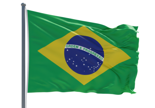 Isolated Waving Flag of Brazil on Flagpole