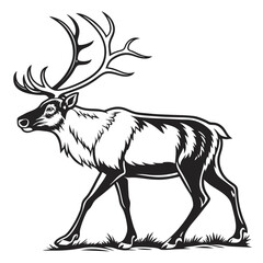 Majestic Bull Elk, Vintage Black and White Illustration, Walking Profile, Wildlife Art, Nature Graphic