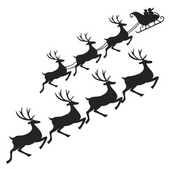 Elegant Black Silhouette of Santa's Reindeer Flying Through the Night Sky