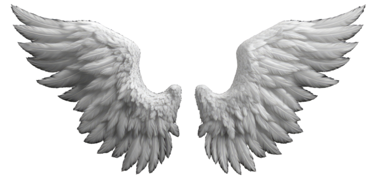 Pair of detailed, light gray angel wings