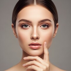 Fototapeta premium Caucasian young female with flawless skin and neutral expression