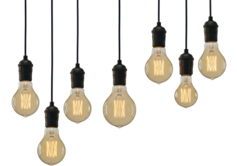 Isolated Hanging Edison Light Bulbs with Glowing Filaments