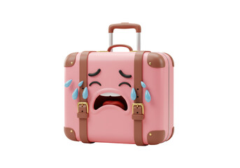 Isolated 3D Render of a Crying Pink Travel Suitcase with Sad Face