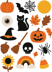 Spooky and Sweet Halloween Vector Illustration Festive Autumn Holiday Icons for Cards and Decorations A Cheerful Graphic