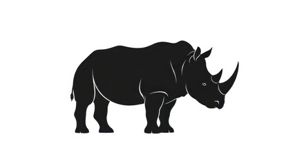 Fototapeta premium Sleek rhinoceros silhouette with horn in focus, modern design element on white background