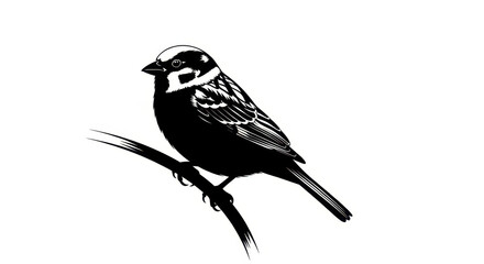 Obraz premium Monochrome avian elegance: A minimalist artistic portrayal of a serene bird on a branch