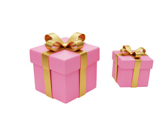 Isolated 3D Render of Two Pink Gift Boxes with Golden Ribbons, Celebration and Holiday Presents