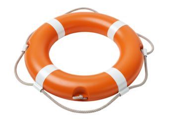 Isolated Orange Lifebuoy with Rope, Safety and Rescue Equipment