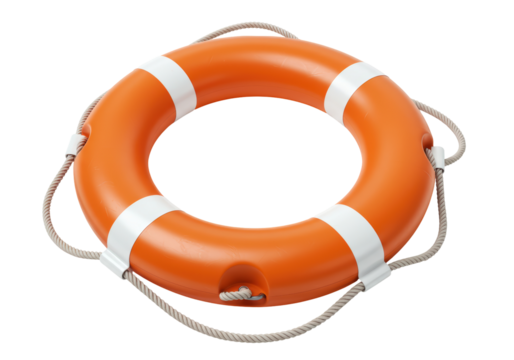 Isolated Orange Lifebuoy with Rope, Safety and Rescue Equipment