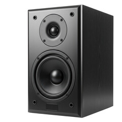 Fototapeta premium Modern black audio speaker system with dual drivers for enhanced sound reproduction isolated on transparent background