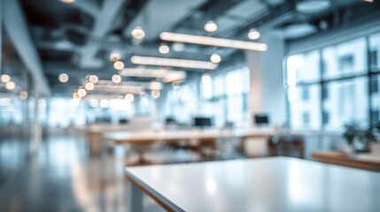 Elegant photo of abstract blurred office interior room blurry working space with defocused effect use for background or backdrop in business concept.