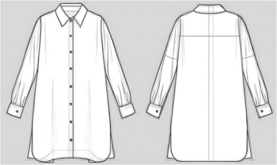 Shirt dress with collar and button placket. Fashion sketch. Flat technical drawing. Vector illustration.