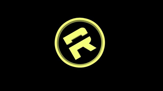 A yellow letter r in a circle against a black background creates a modern and futuristic logo design for digital technology and communication concepts