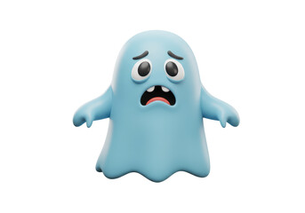 Isolated Sad Blue Ghost Character with Open Mouth, Halloween Emotion