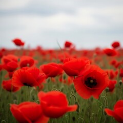 Obraz premium Vibrant Red Poppy Field Evokes Remembrance and Hope, Perfect for Memorials and Spring Designs
