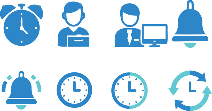 Modern business icons symbolizing time management, tasks, and success in a professional setting