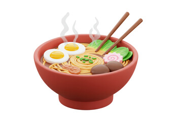 Isolated 3D Render of a Steaming Bowl of Ramen Noodles