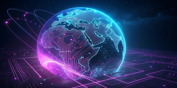 Glowing digital earth encased in futuristic energy field - Powered by Adobe