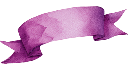 A stylized, watercolor-effect,  purple ribbon banner