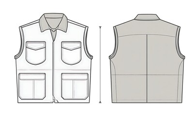 Utility Vest fashion flats template 