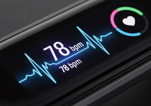 Close-up of a digital display showing a heartbeat monitor with vital signs. - Powered by Adobe