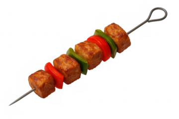 Grilled tofu and pepper skewer on transparent background