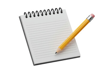 Isolated 3D Render of a Spiral Notebook with Pencil, Representing Notes and Study