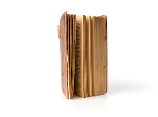 Old book stack pages texture. Vintage books background, antique library collection closeup