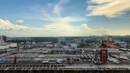 Construction Site Aerial View Under a Blue Sky