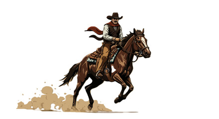 Cowboy Riding a Brown Horse at Full Gallop.