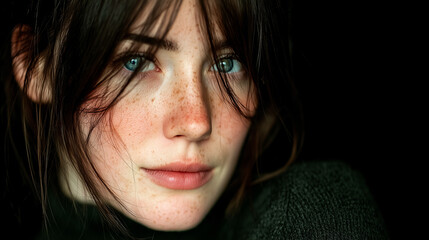 Color portrait of a girl on a dark background.