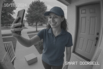 Smart doorbell camera captures delivery interaction residential area video content outdoor front view home security
