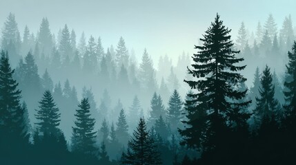 Fototapeta premium Elegant photo of forest background nature landscape pine spruce christmas tree fog evergreen coniferous trees silhouette vector.