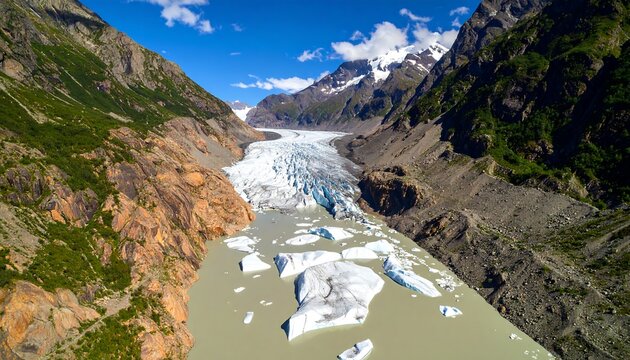 Aerial View Glacier Valley Landscape.