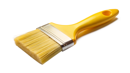 Yellow paint brush isolated on transparent background, a versatile tool for artistic expression and home improvement projects, perfect for adding color to any surface