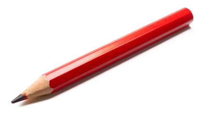 Red pencil isolated on transparent background, a wooden writing instrument for school, office, art, and creative projects with a sharp lead tip