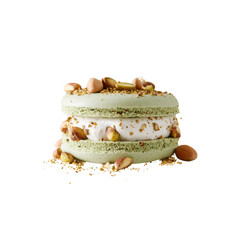 Delicious Pistachio Macaron Sandwich with Cream Filling and Nuts