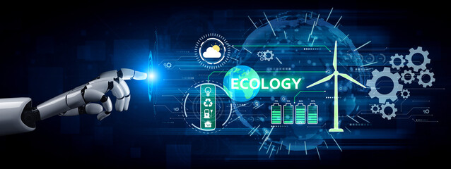 Naklejka premium AI artificial intelligence promotes sustAI artificial intelligencenability via eco-smart planning, green virtual advisors, and intelligent systems for long-term environmental responsibility. Vouch