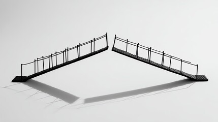 A Divided Structure A Minimalist 3D Rendering Of Two Separated Ramps On A White Background. The Image Represents Division And Disconnection, Creating
