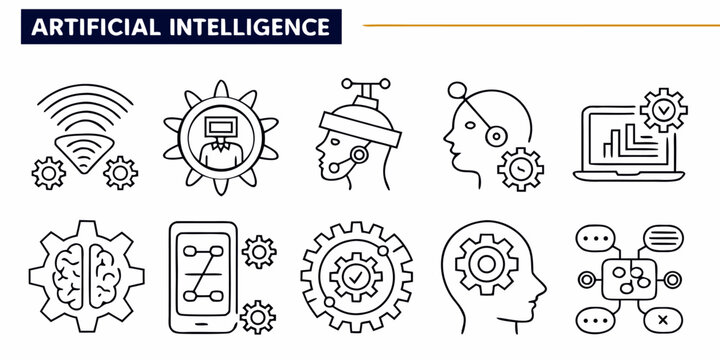 Modern minimalist line icons for artificially intelligent concepts