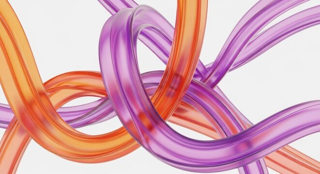 Abstract Tubes Intertwined: An engaging depiction of abstract shapes, where sleek tubes of vibrant orange and purple intertwine in a dynamic display of geometric harmony.