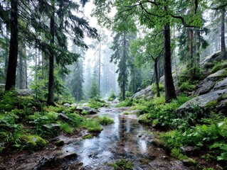 Obraz premium Misty forest stream (3)